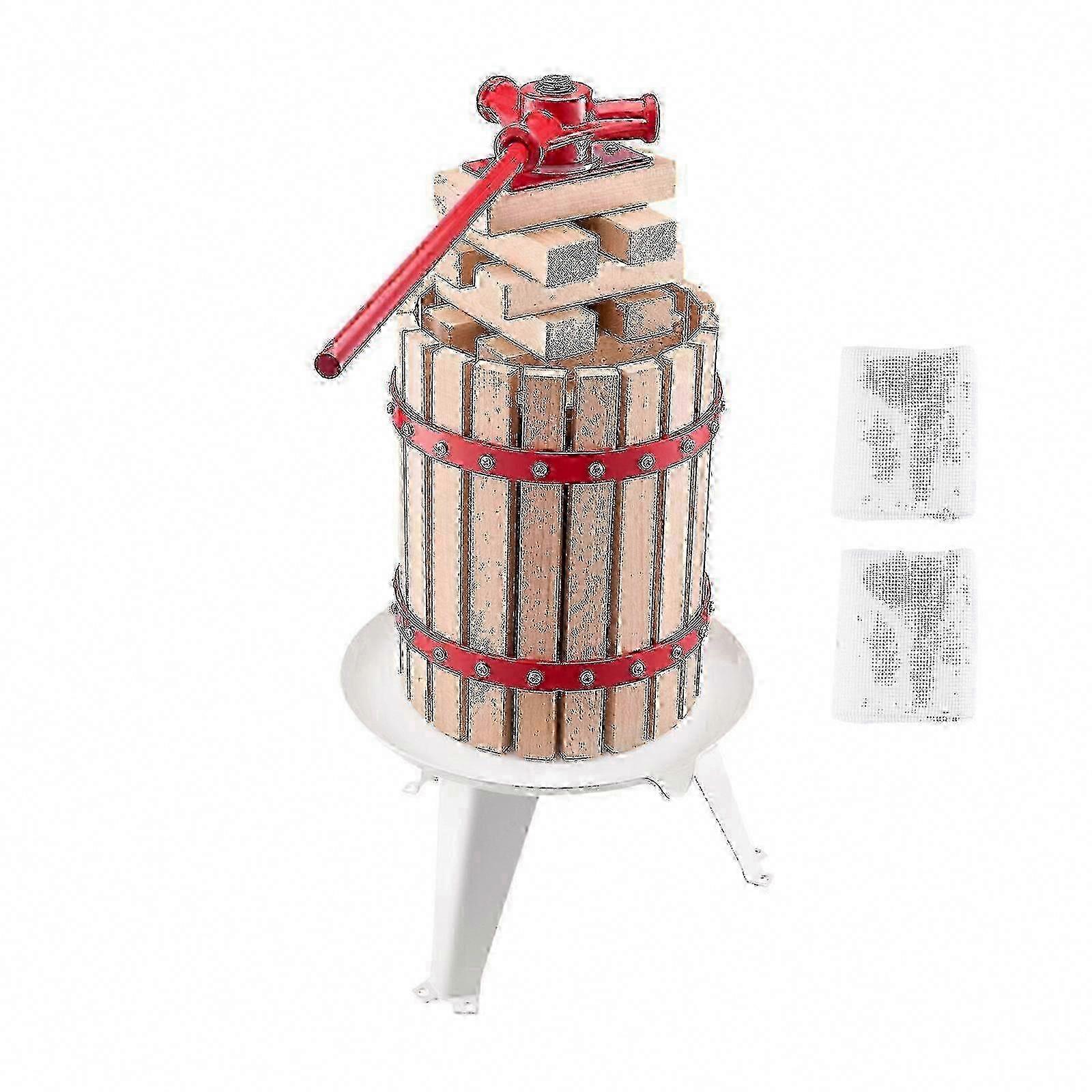 Fruit Wine Press with Solid Wood Basket & 8 Blocks - 1.6 Gal/6L Capacity, Cider & Grape Tincture Press with Handle