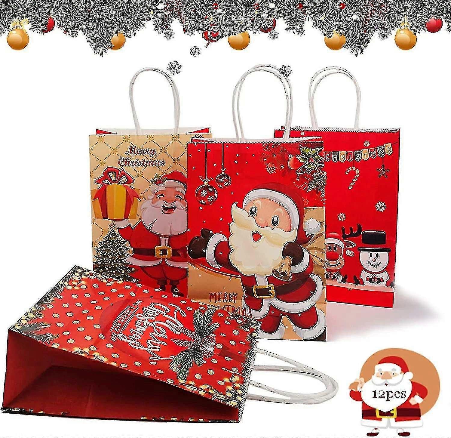 Christmas Paper Bags, 12 Pieces Christmas Gift Bags Christmas Kraft Bag Christmas Gift Bags With Han