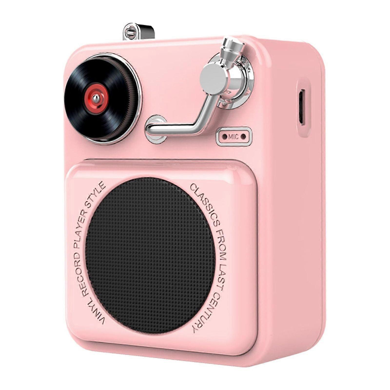 PAVEOS Mini Portable Bluetooth Speaker, Enhanced Bass, Retro Wireless Vintage Design, Built-in Mic, Compatible with Pink-a