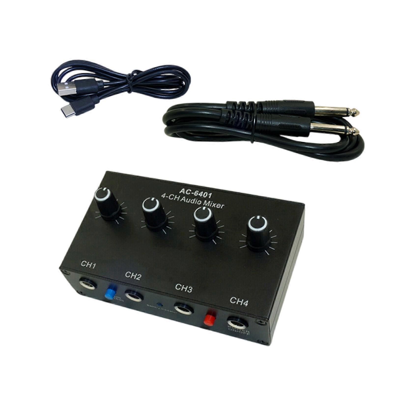 4 Channel Sound Mixer Low Noise Sound Mixer 4 Input 1 Output Sub-Mixing Stereo Switcher Suitable for Guitars Keyboards Multicolor