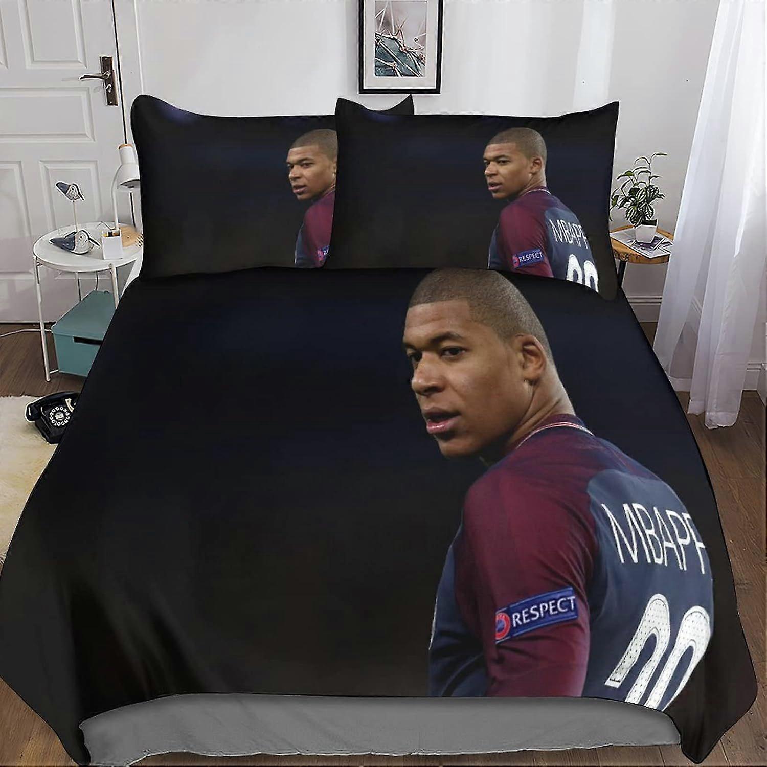 Mbappé Cama Rinted Futebol Superstars Duvet Capa com zíper Fechamento Soft Microfiber Colcha Cover Meninos E Meninas Rei
