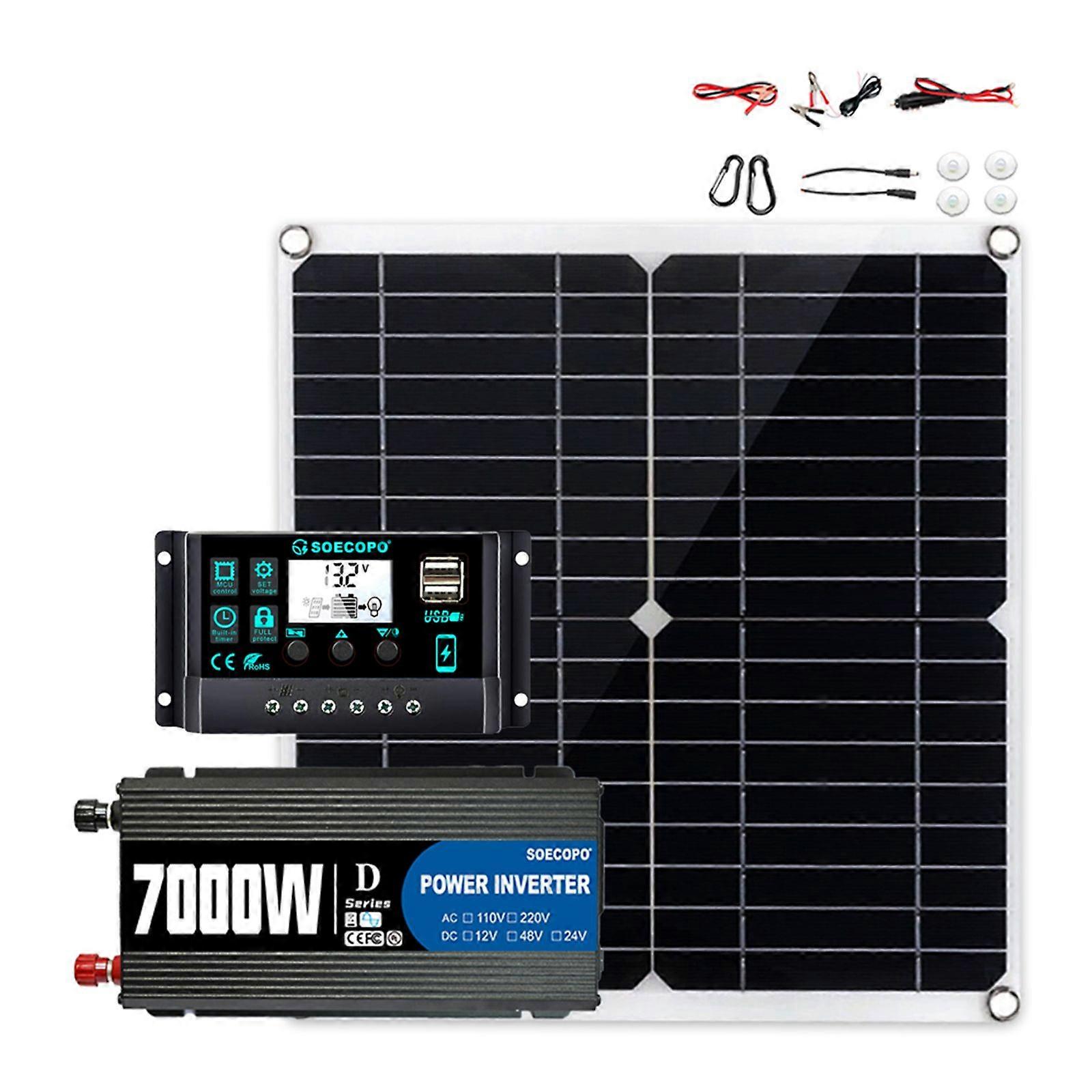 300W Solar Panel with 7000W Power inverter 12V to 110V/220V 100A MPPT Controller Solar System Complete Kit for Home Camping Off-Grid