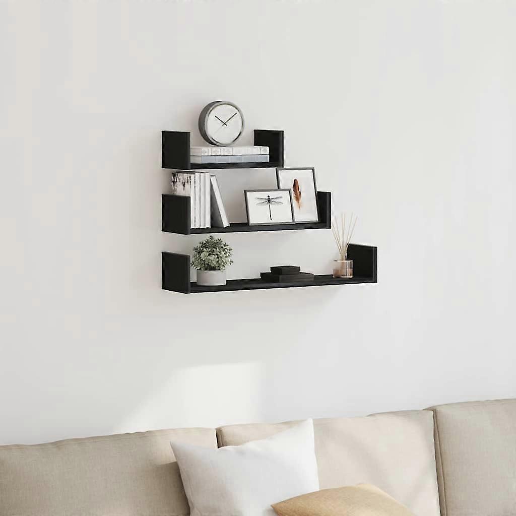 Wandregale 3 Stk. Schwarz Eichen-Optik Holzwerkstoff