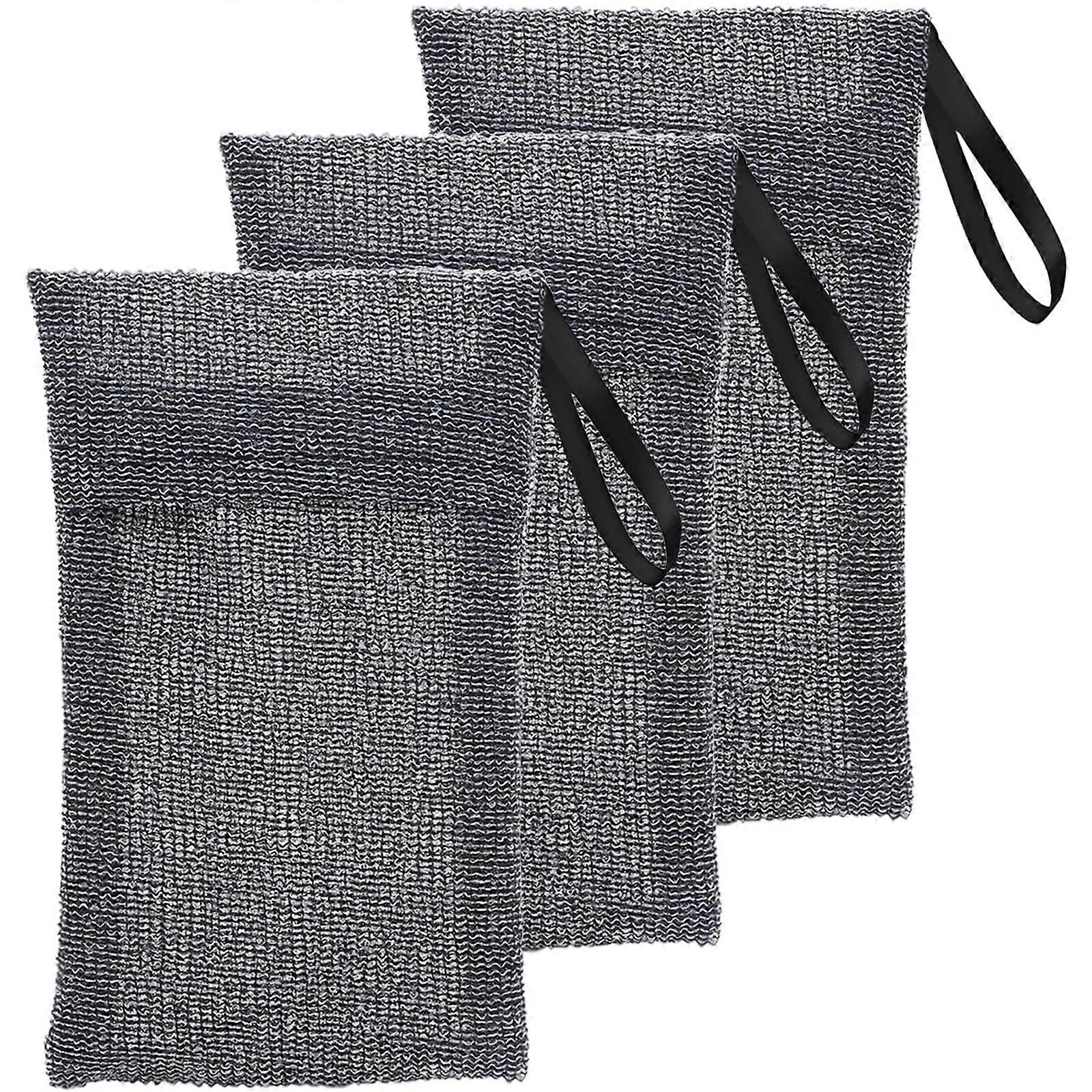 Travel Soap Saver Bag Set of 3 Exfoliating Mesh Soap Pouches for Shower & Body Scrubbing Grey