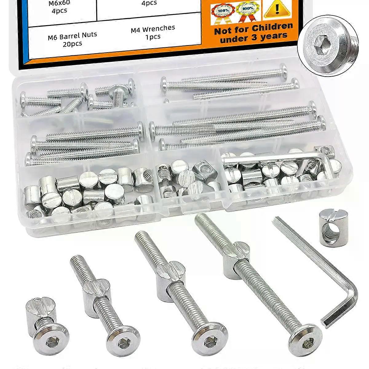 20Sets of Baby Crib Screws Hardware Replacement Kit Double Decker Bed Bolt Hexagonal Socket Screw Bolt with Bucket Nut/Wrench