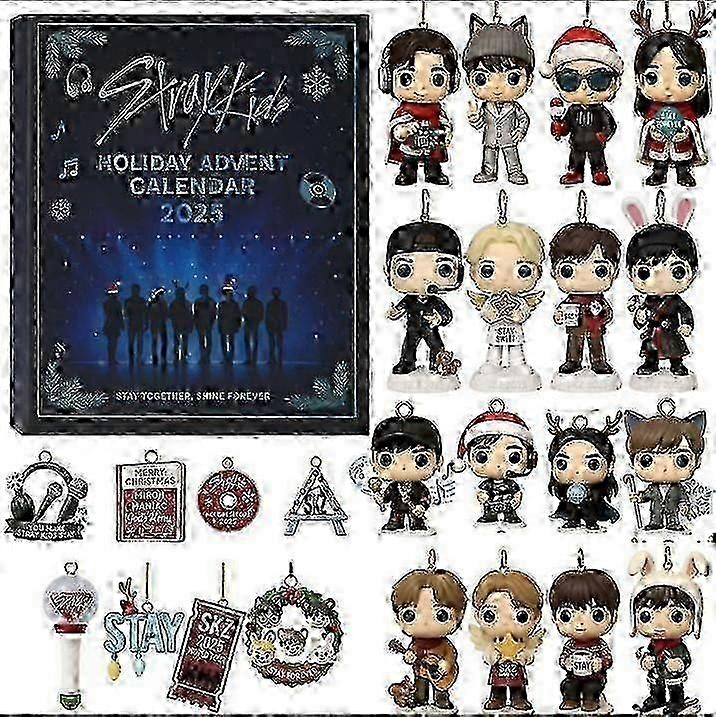 2025 Christmas Advent Calendar 24 Days Countdown Stray Kids Peripheral Blind Box Acrylic Ornaments Reusable Tree Decor