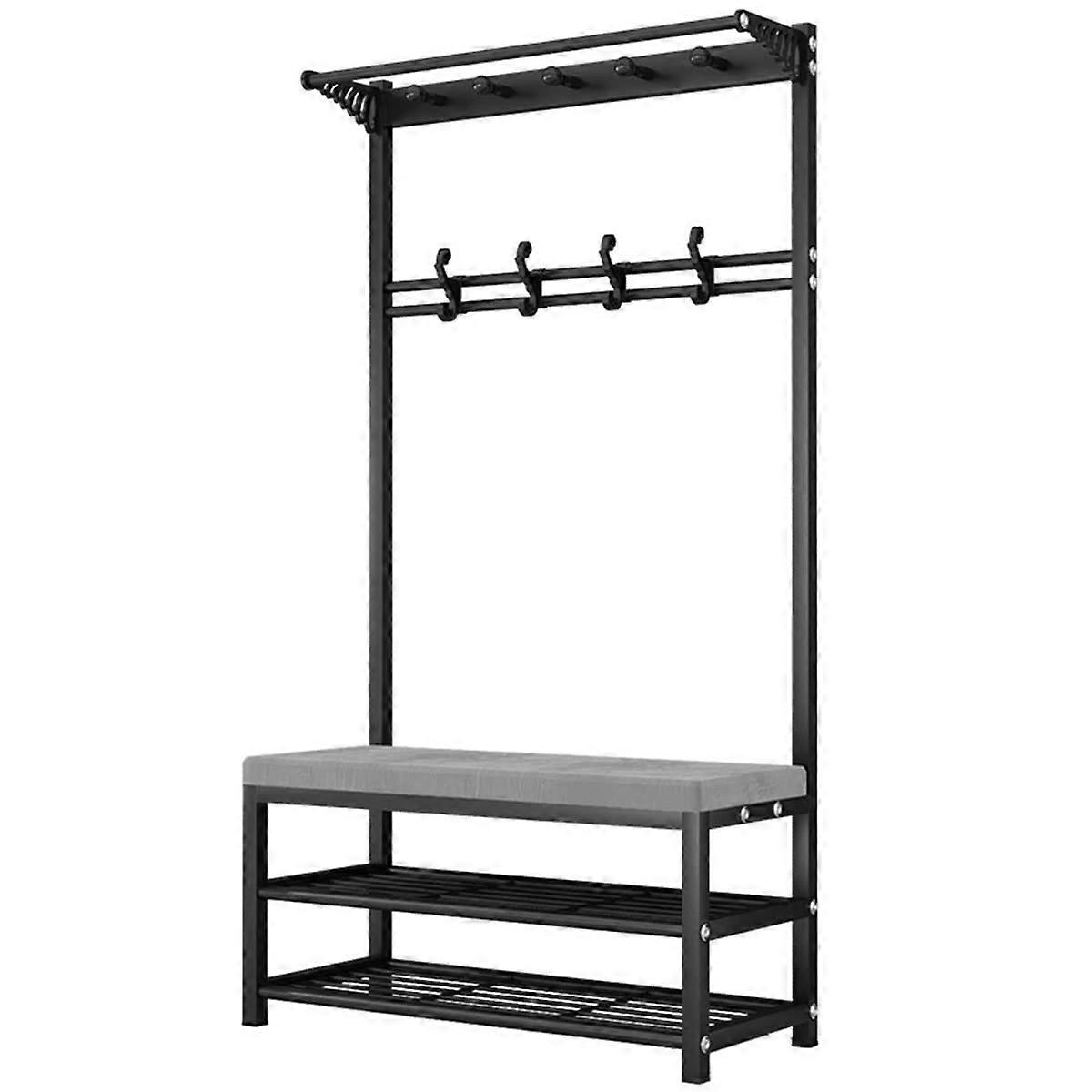 Coat Rack with Shoe Storage Bench, Hallway Entryway Organizer with Hooks, Black Gray 100x33x170cm