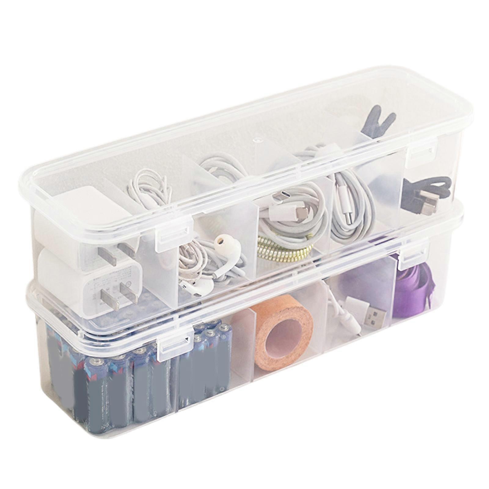 Transparent 5-Compartment Data Cable Storage Box - Large Capacity Organizer for Cord Jewelry Trinkets with Lid