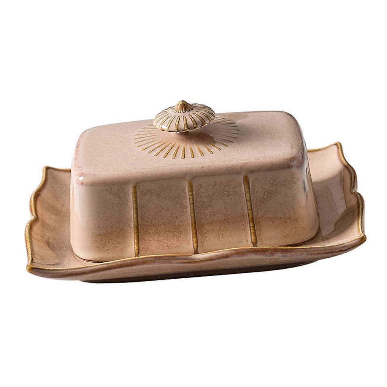 Ceramic Butter Dish with Lid Keeps Butter Fresh Heat Resistant Elegant Design for Kitchen and Cafe