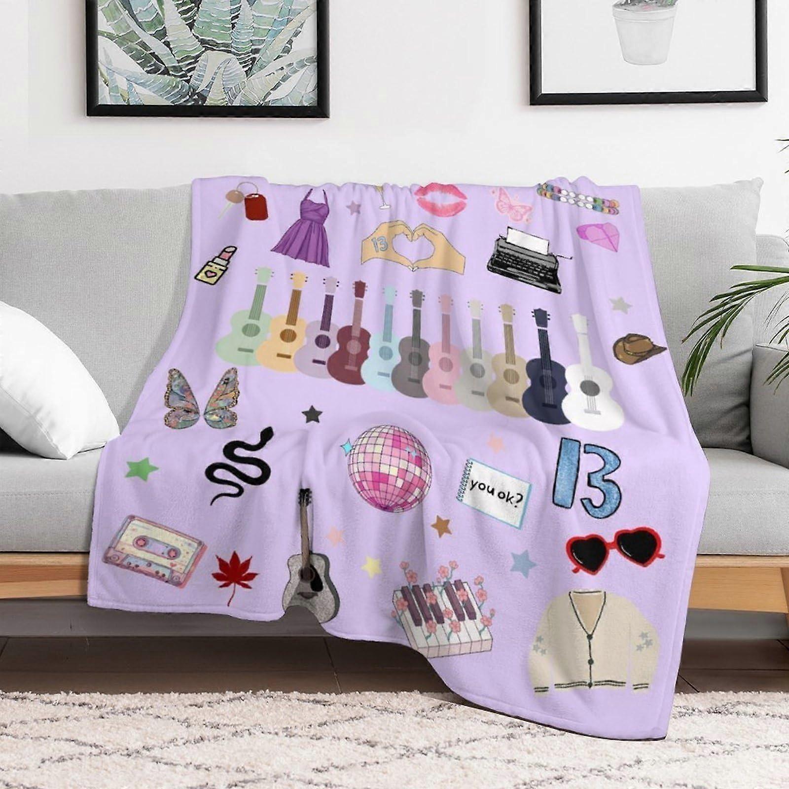 Flannel Blanket with Music Theme Print, Ultra Soft Cozy Throw for Sofa and Bed, Pink Purple 60x80