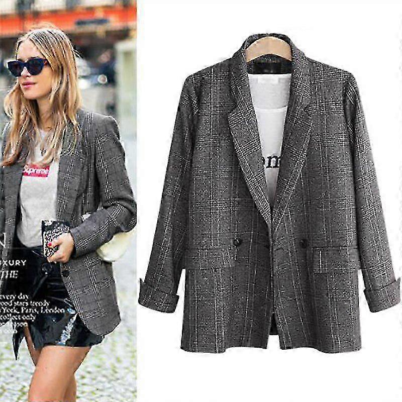 Formal Blazer Coat for Plus Size Women - Long Sleeve Wool Blend Jacket