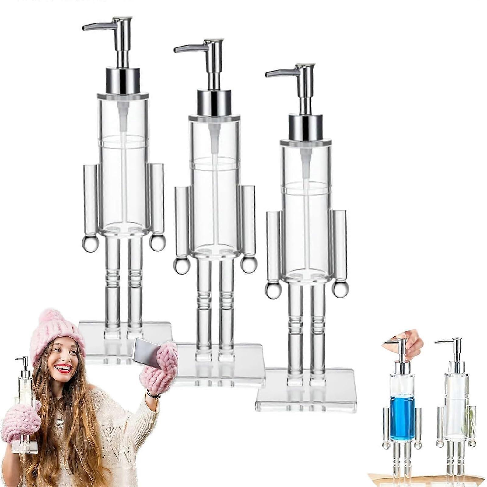 Christmas Soap Dispenser Set 3PCS Clear Acrylic Nutcracker Design Refillable Holiday Kitchen Bathroom Pump