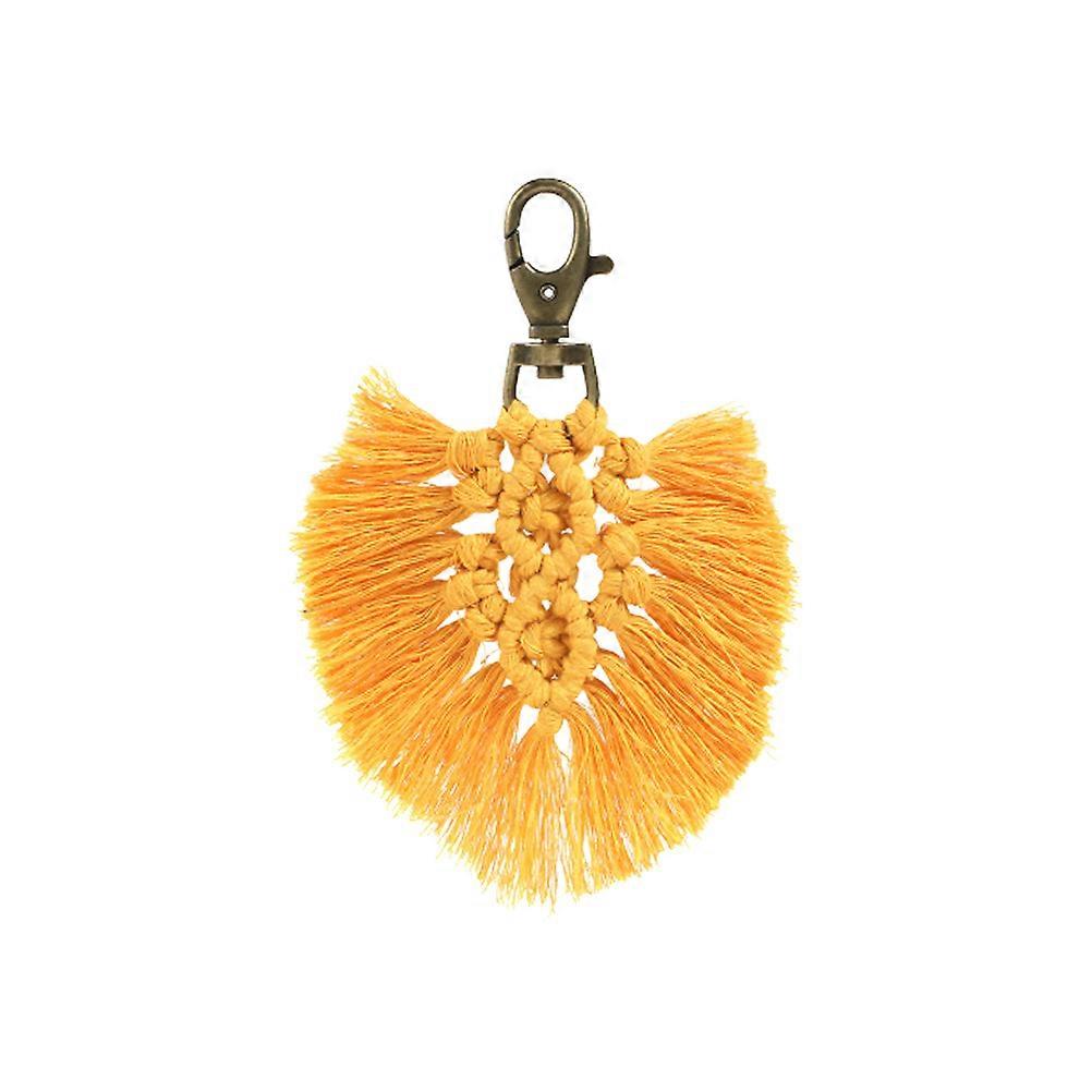 Handmade Keyring Tassels Cotton Braid Decorative Keychain Yellow