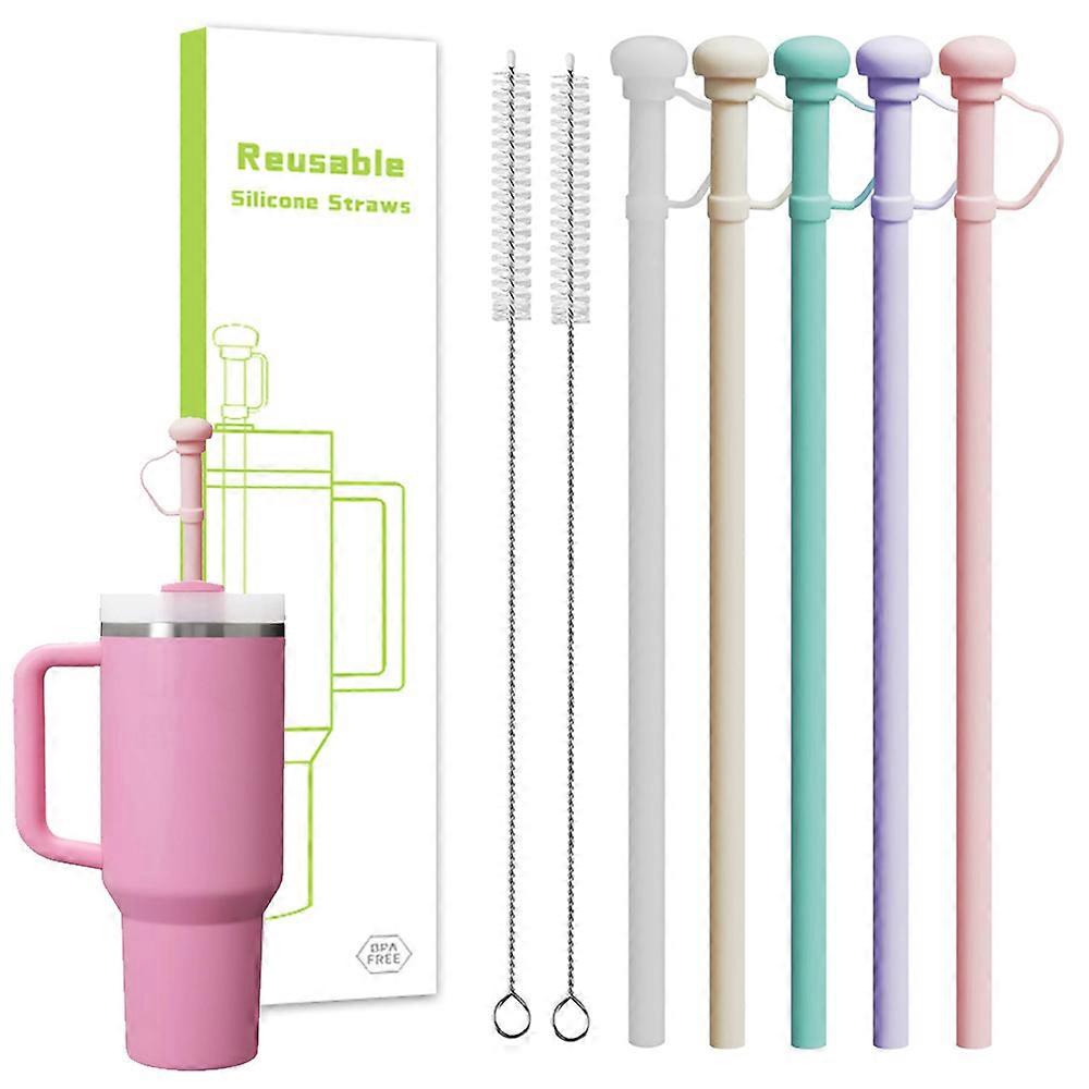 Reusable Long Silicone Straw Replacement with Cover for Stanley Cup Compatible with 30oz/40oz ulated Bottles - Drinking Straw