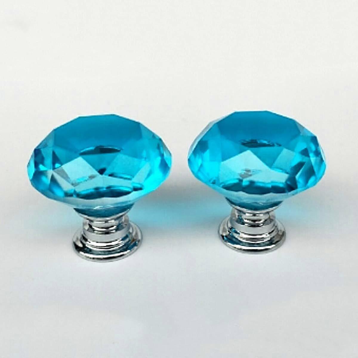 30mm Lake Blue Crystal Cabinet Knobs Glass Drawer Pulls Diamond Shape Handles with Screws 2PCS