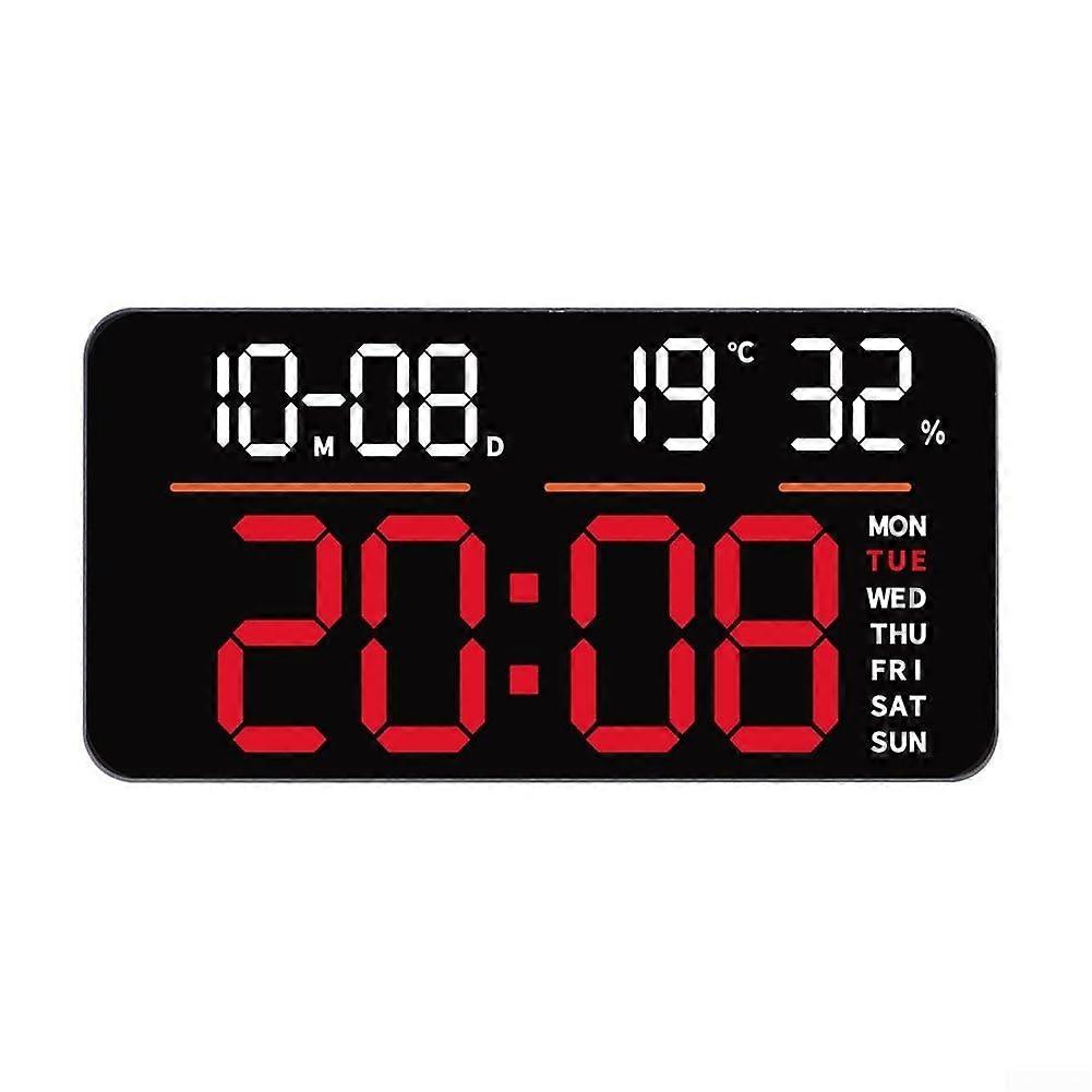 LED Digital Wall Clock Large 10.2Inch Display with Dual Alarm Temperature Humidity Timer for Seniors Red