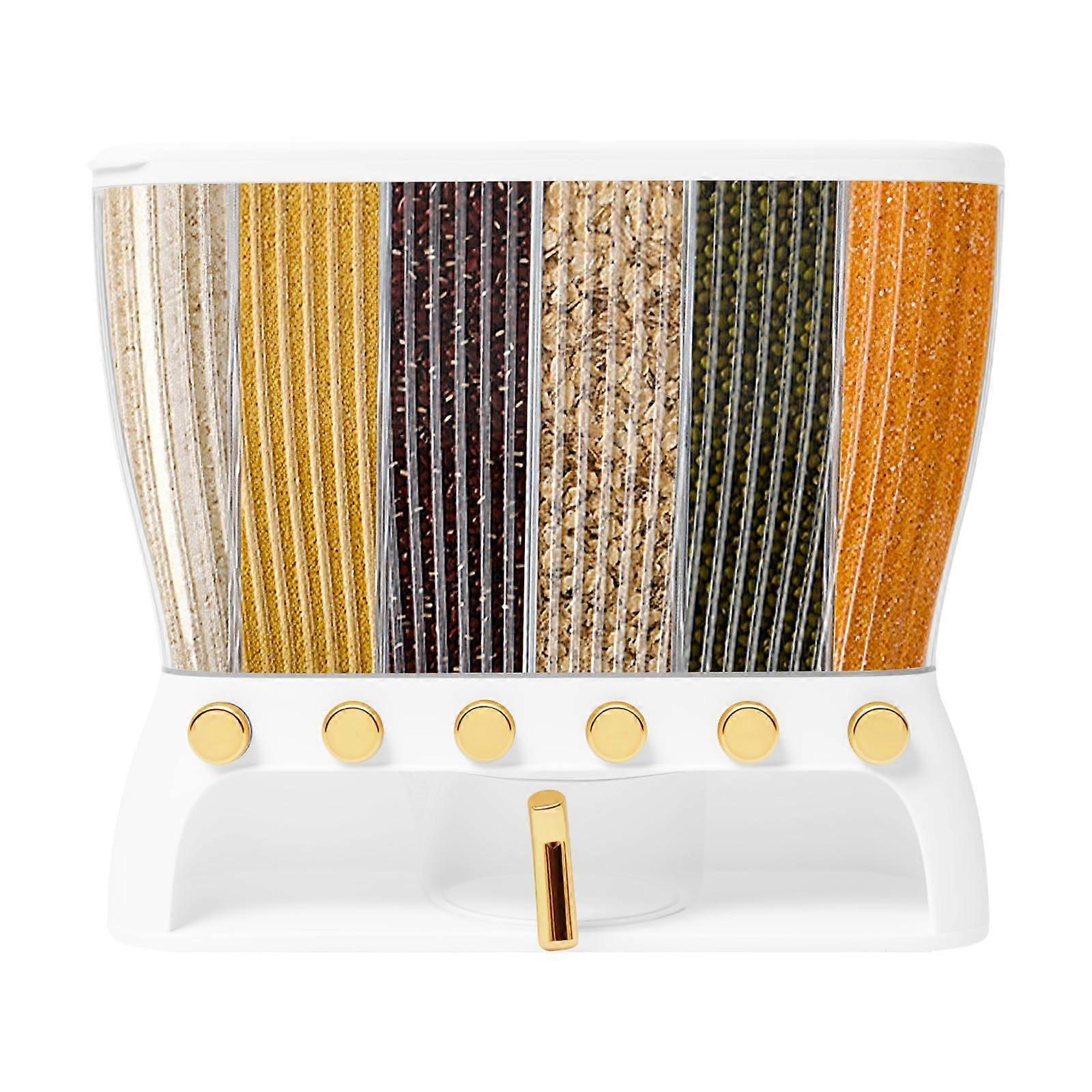 Large Capacity Rice and Cereal Dispenser with 6 Adjustable Airtight Compartments, 22lb Kitchen Storage