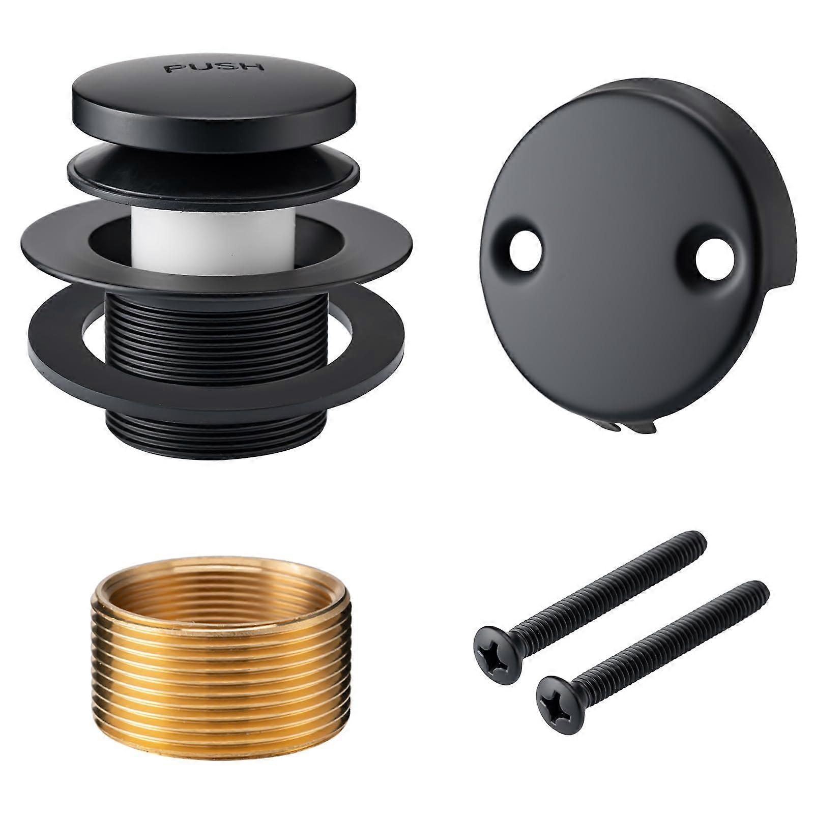Universal Bathtub Drain Kit with Matte Black TipToe Stopper, Durable Brass, Easy Installation