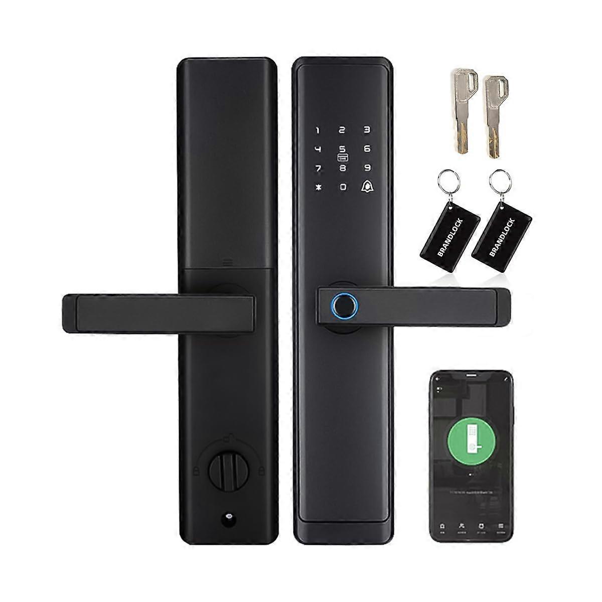 Smart Door Lock with Handle, WiFi Keyless Entry, Fingerprint Keypad, App Control, Black