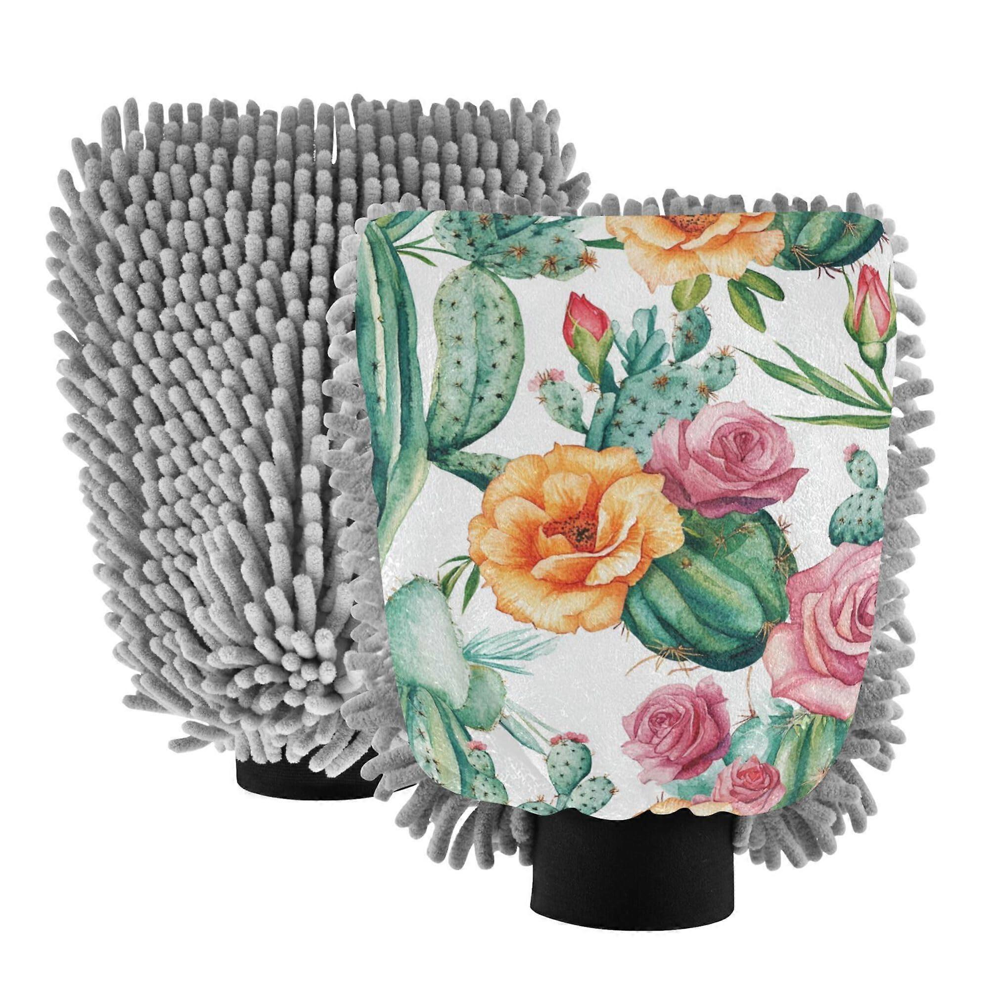 Car Wash Mitt 2 Pack Large Microfiber Chenille Glove Scratch DualSided  Absorption