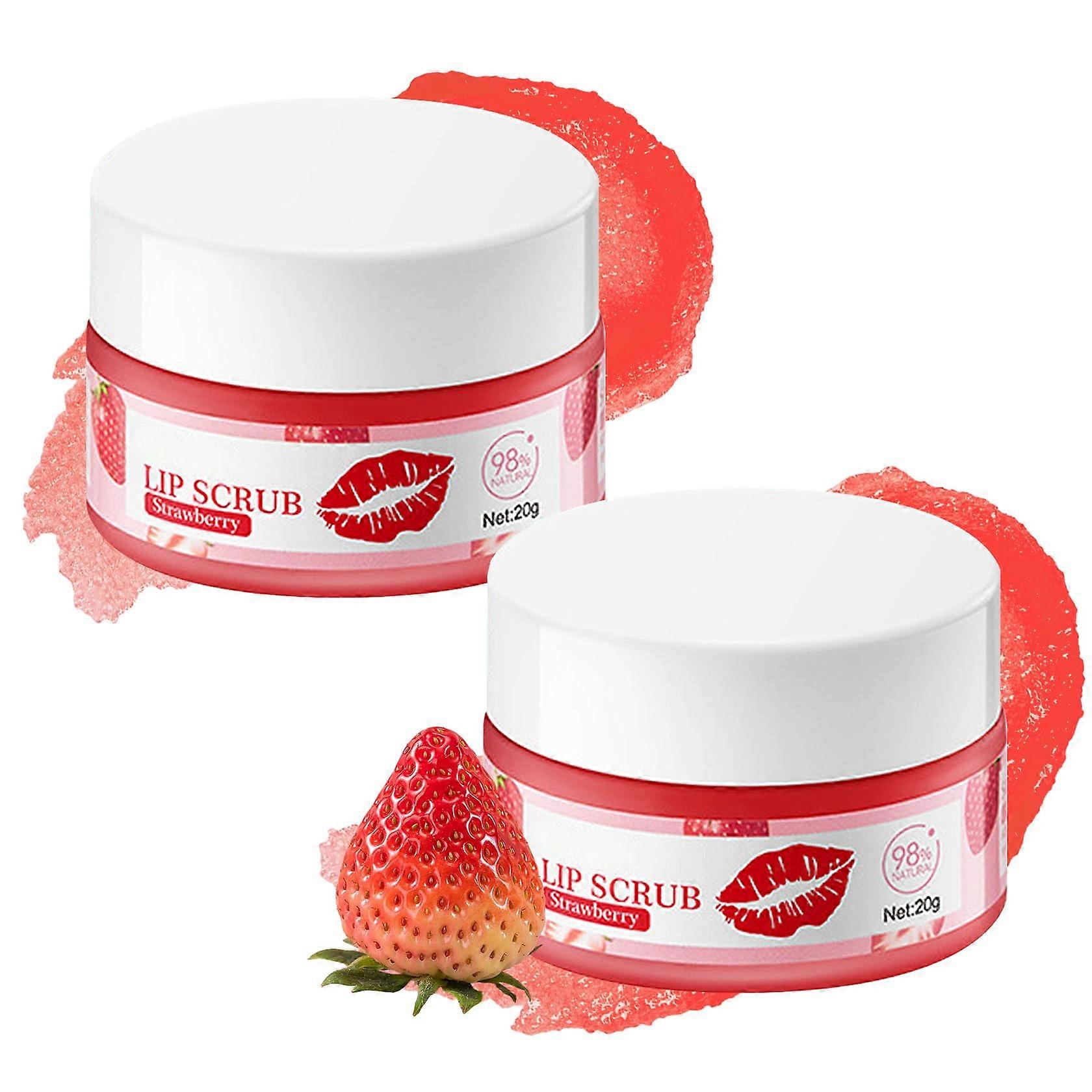 2PCS Strawberry Lip Scrub Kit with Moisturizing Exfoliator for Deep Hydration and Smooth Lips
