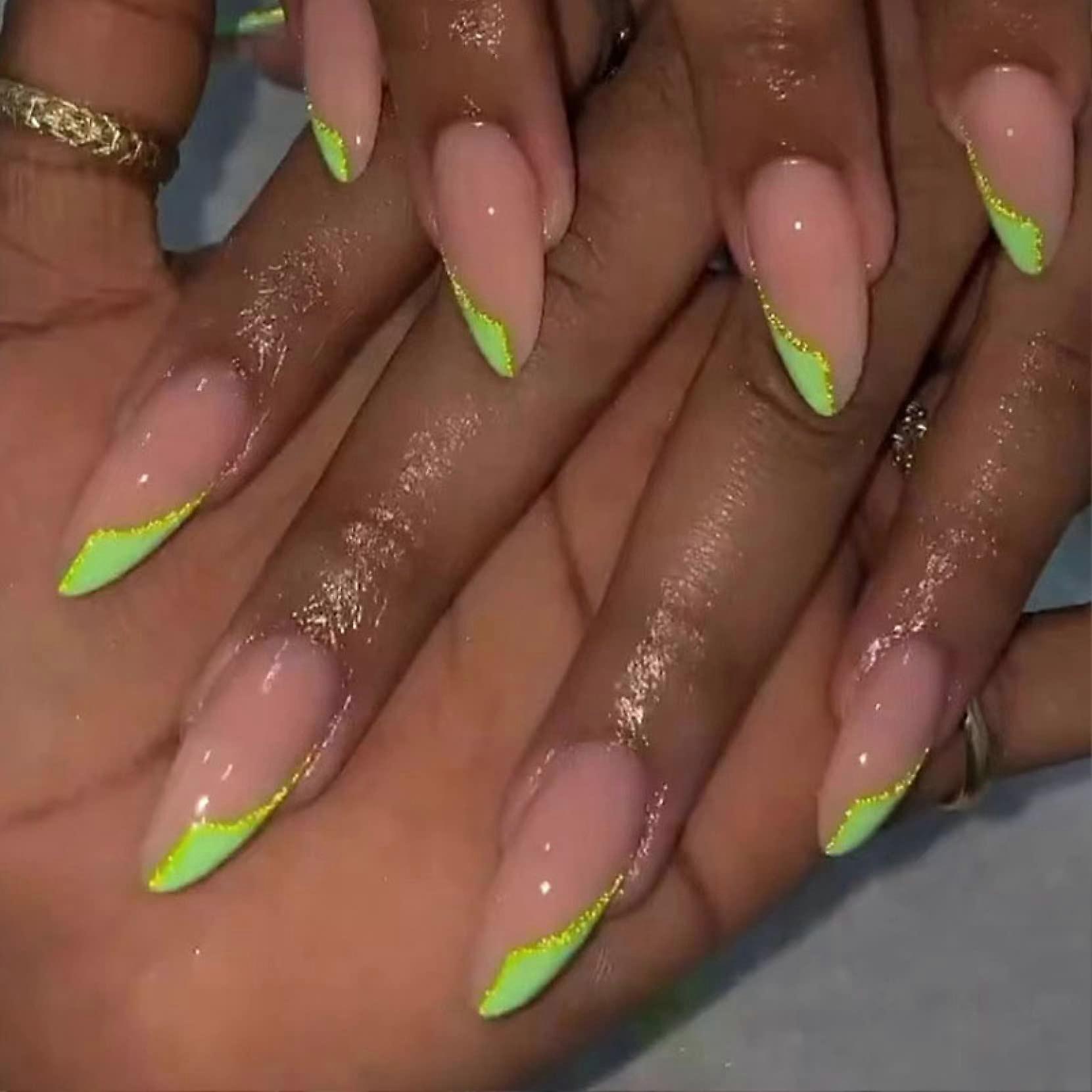 24pcs Pink Leopard Print Press On Nails Set, Pointed Full Cover False Nails with Multiple Sizes