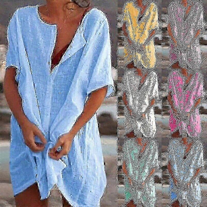 Robe chemise de plage décontractée pour femmes - Solid Color Design