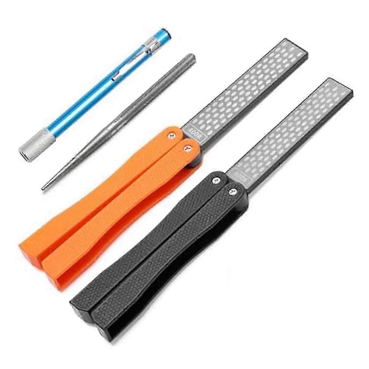 2 Double-Sided Diamond Knife Sharpener/1 Retractable Diamond Sharpening Rod,Blade Sharpener Stone P--