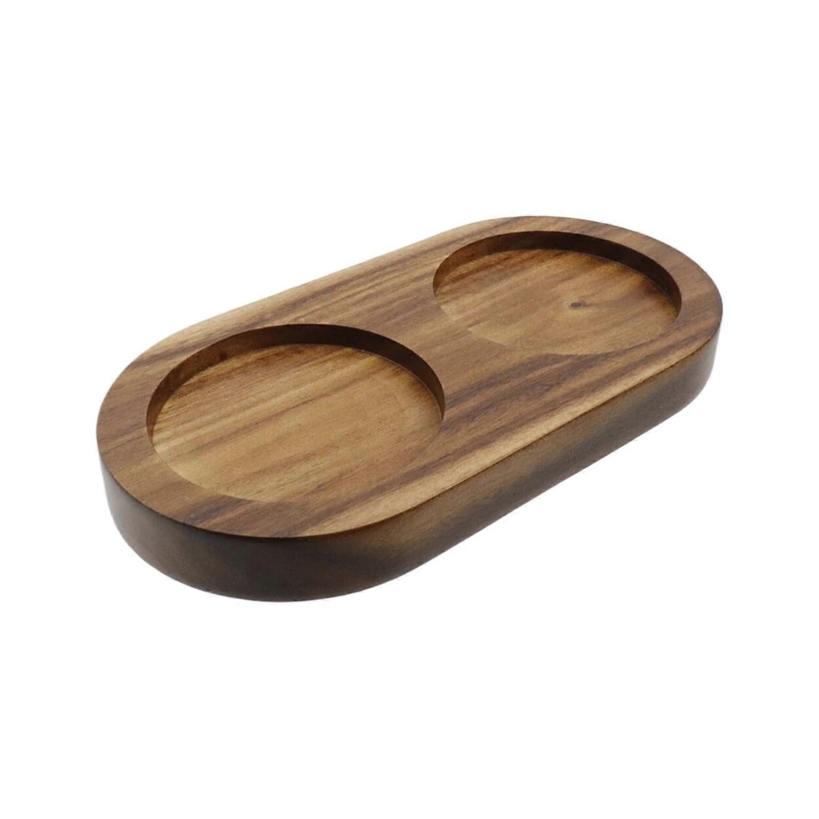 Acacia Wood Salt and Pepper Mill Tray with Stable Base, Dining Table Protector for Grinder