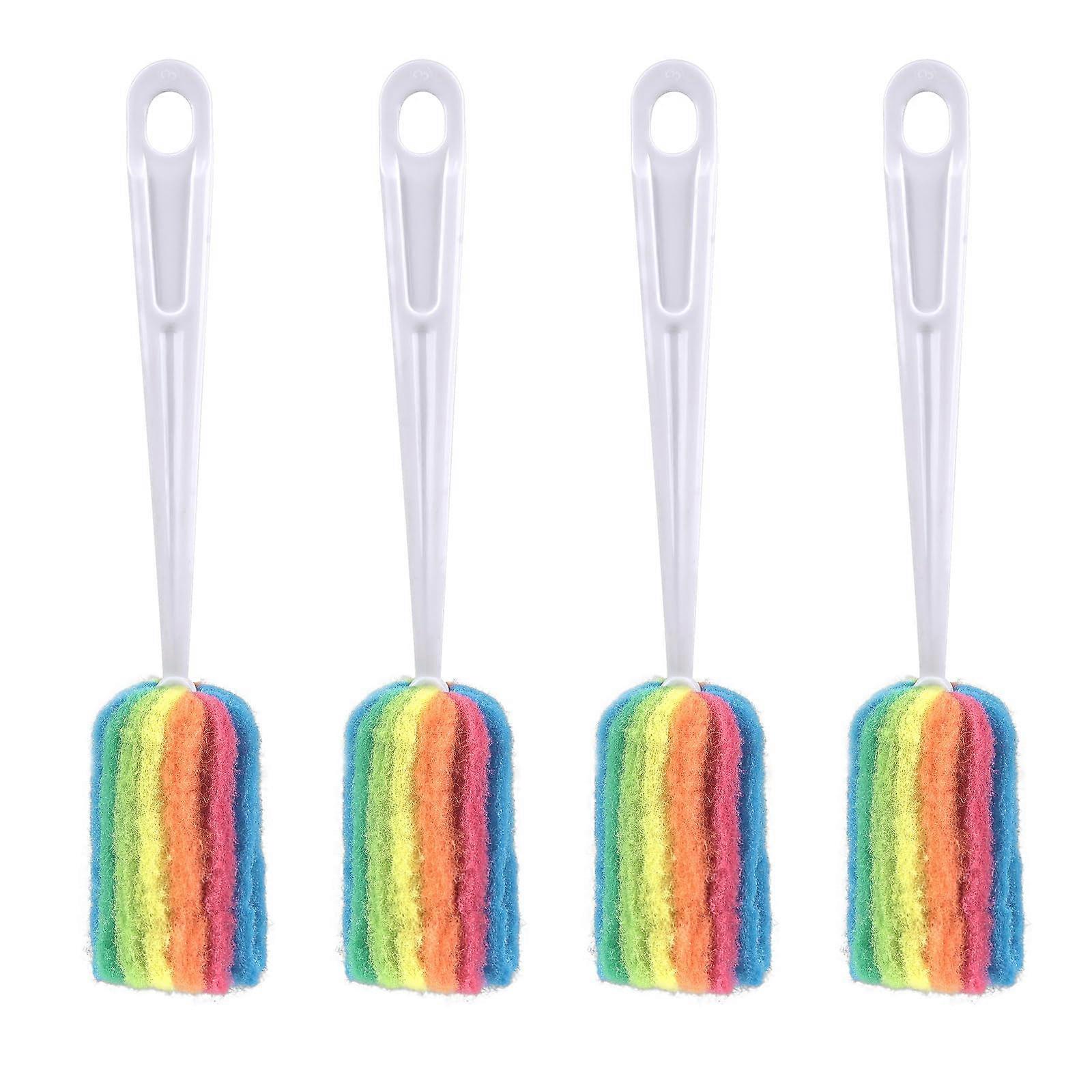 Bottle Cleaning Brush with Long Handle, NonScratch Cup Scrubber for Deep Cleaning, Rainbow 4 Pack