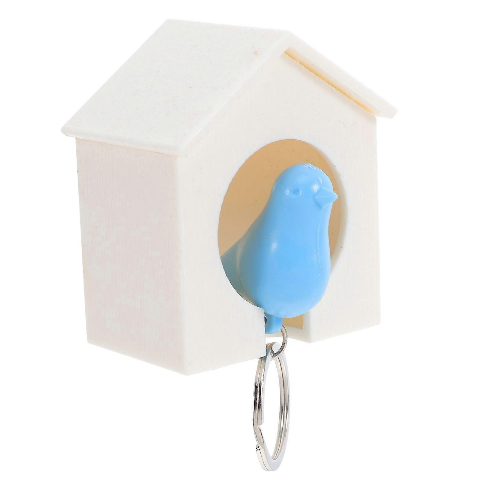 Birdhouse Key Ring - White House with Blue Bird