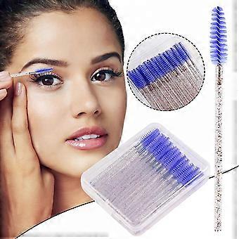50 stuks wegwerp wimperborsteltjes van kristal met transparant etui, voor mascara, wimpers en wenkbrauwen
