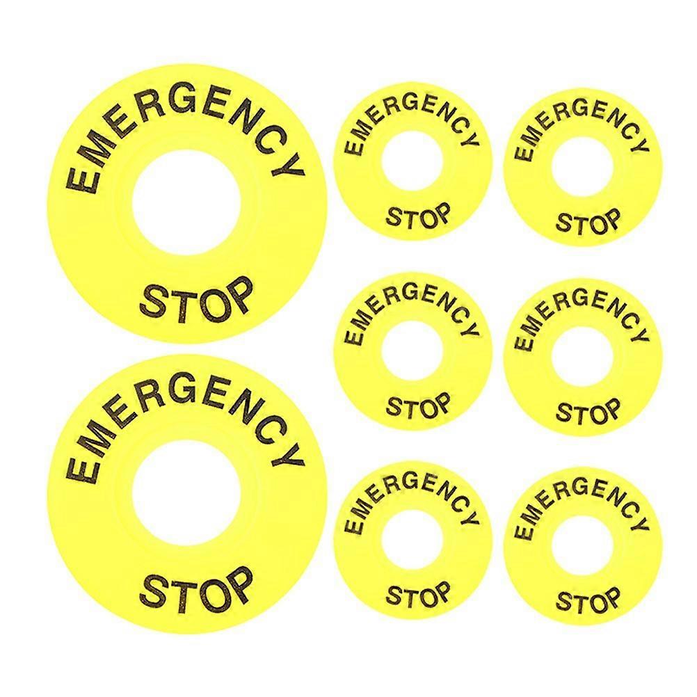 8pcs 22mm Emergency Stop Button Warning Ring Yellow Emergency Stop Sign for Push Button Switch Replacement Safety Warning Decal
