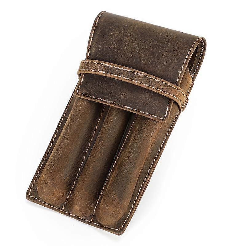 Handcrafted Leather Pen Case with Removable Divider Tray, Secure Lock and 3 Slots (Brown)