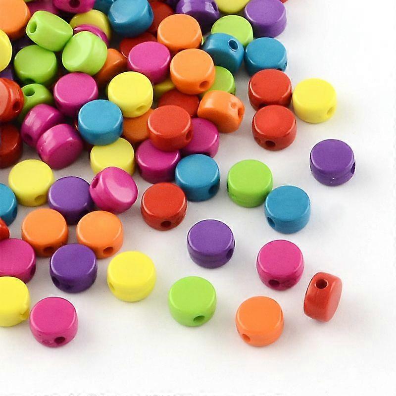 Flat Round Opaque Acrylic Beads Mixed color 8x4.5mm Hole: 2mm