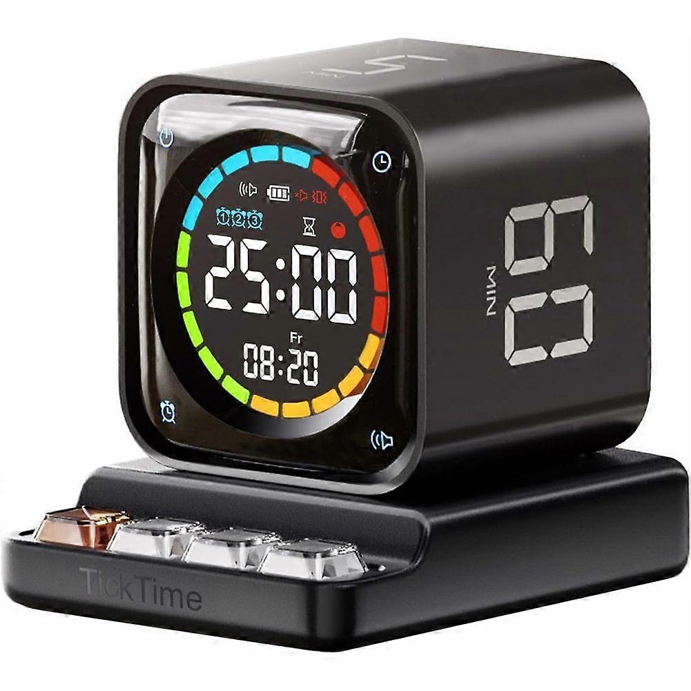 TK3 Timer Cube, Desk Timer with 5/10/30/60 Min Presets, Custom Countdown, Stopwatch, Clock, 3 Alarm, for Task (Black)