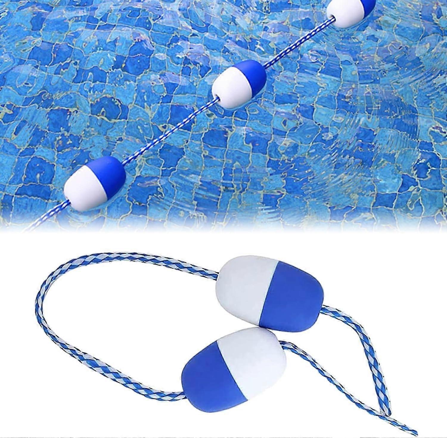Pool Divider Rope with  Visibility Blue and White Floats, Adjustable Length and 2 Hooks