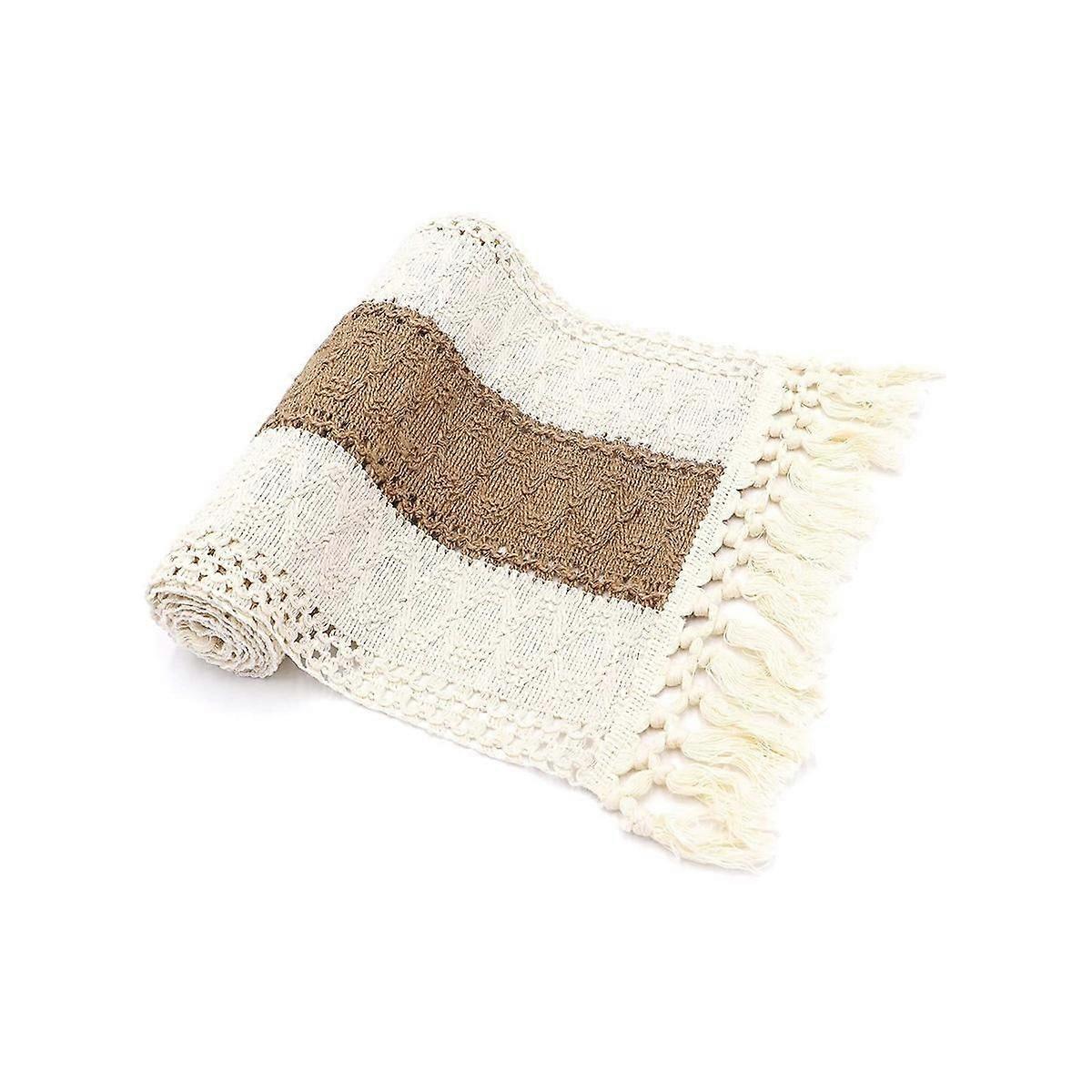 Macrame Table Runner 71Inch Long Decor Boho Table Runner Cream & Brown Farmhouse Table Runner with
