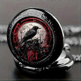 Montre de poche gothique noire à motif corbeau avec collier, mouvement à quartz, boîtier et bracelet en alliage, convient aux hommes, femmes et enfants (non étanche).
