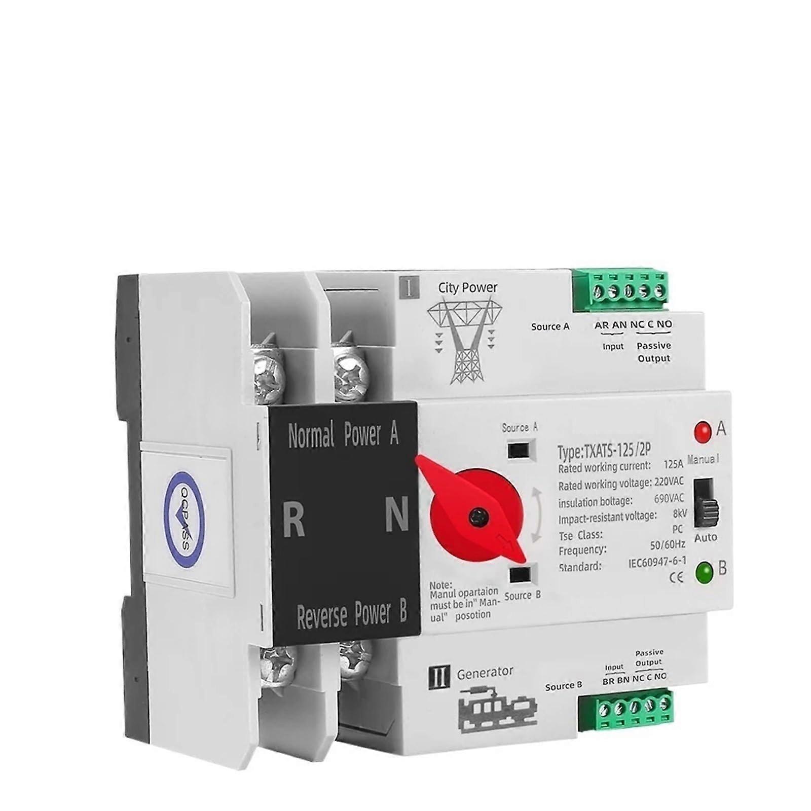 Automatic Transfer Switch 3 Pole 125A Threephase Power Control for Generator Changeover