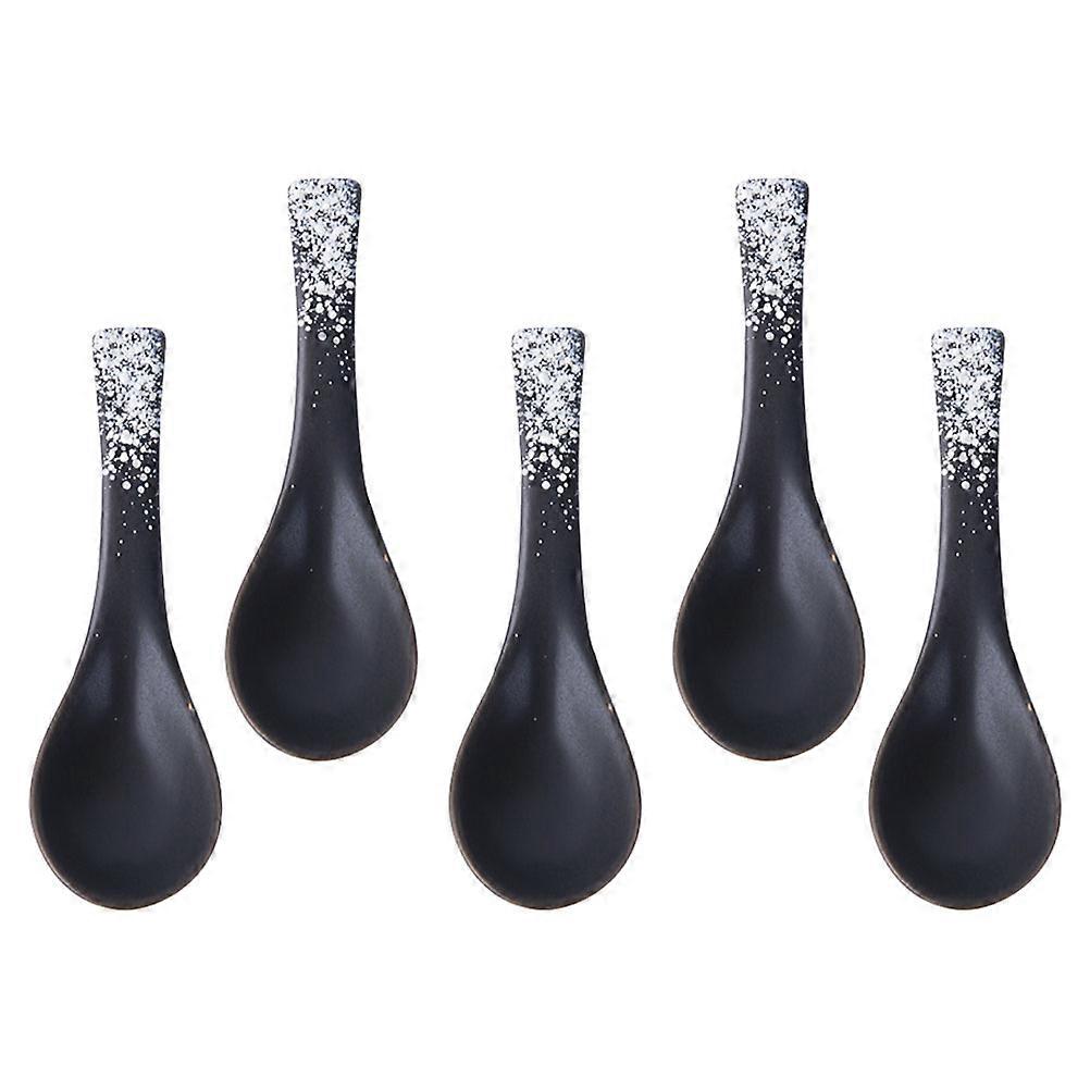 5Pcs Ceramic Soup Spoons Practical Restaurant Rice Spoon Kitchen Tableware