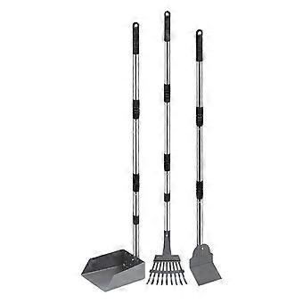 Metal Pet Waste Scooper With Adjustable Handle For Dogs Stainless Steel And Aluminum Poop Shovel Tray Rake Combo Set Multicolor