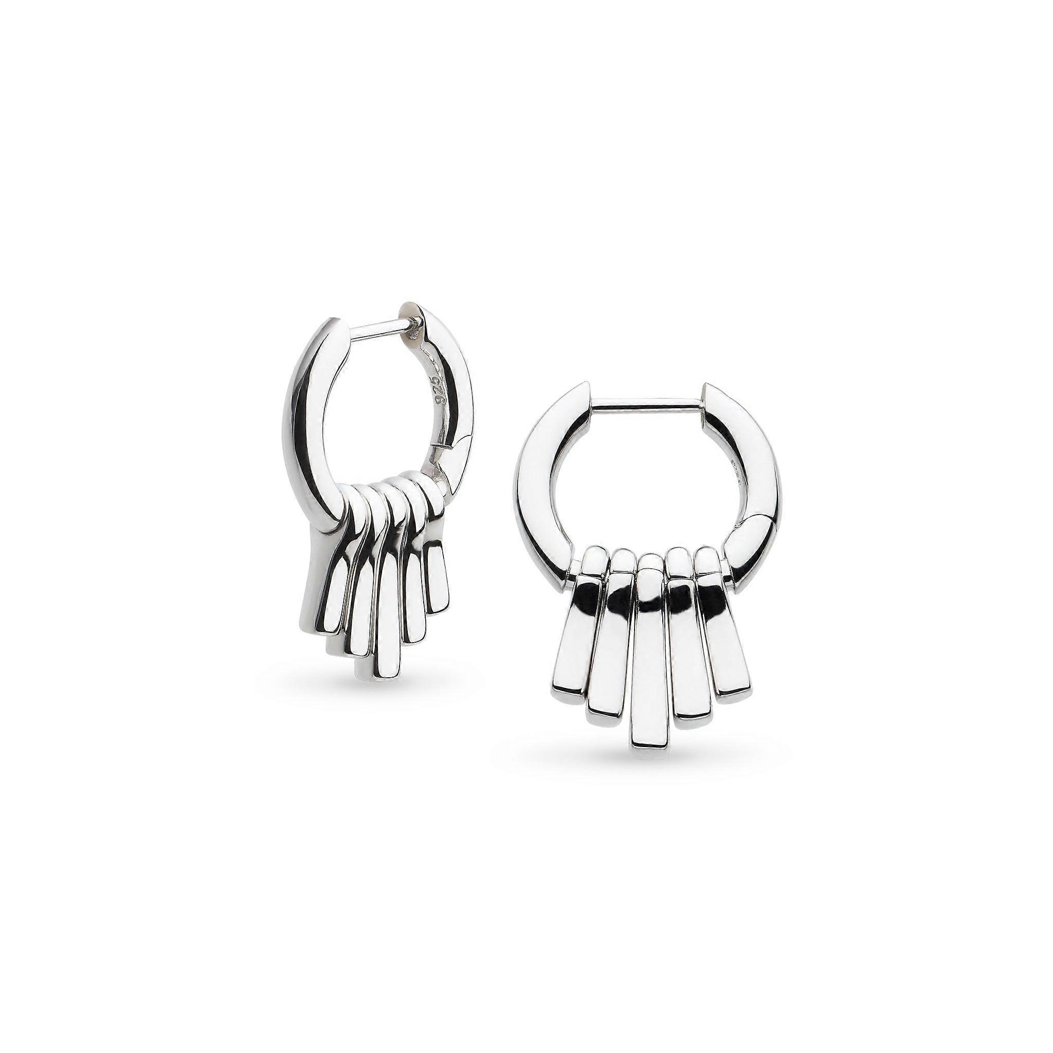 Kit Heath Array Rhodium Plated Dangle Hinged Hoop Drop Earrings | Acotis