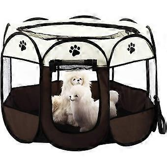 8pcs Foldable Pet Tent Mesh House Portable Collapsible Puppy Playpen Cage Play Fences for Dogs Cats Rabbits Kennel (77cm X 43cm,Brown)