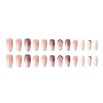 24pcs French Gradient Press On Nails Set with Ballet Glitter, Reusable Jelly Kit, Longlasting Wear