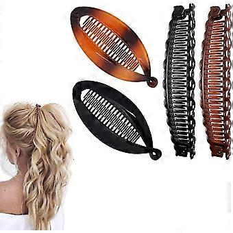 4 Pack Retro Banaan Haar Clips Voor Grof Krullen Fishtail Haar Accessoires Twee Banaan Clips Kammen Voor Vrouwen Meisjes