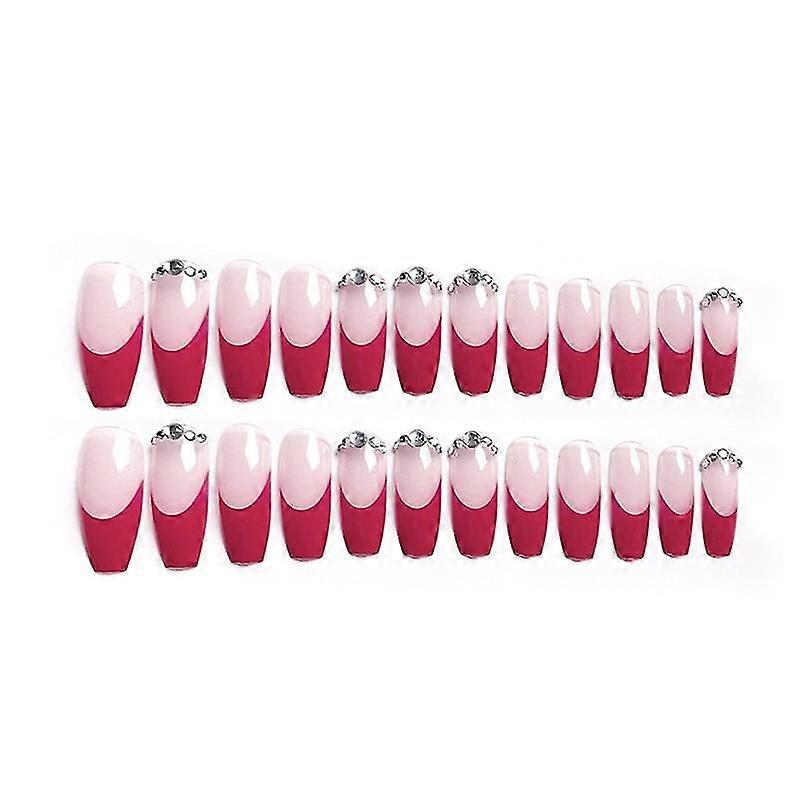 24pcs Pink Nail Patch Dark Style Long Paragraph Removable Manicure Save Time
