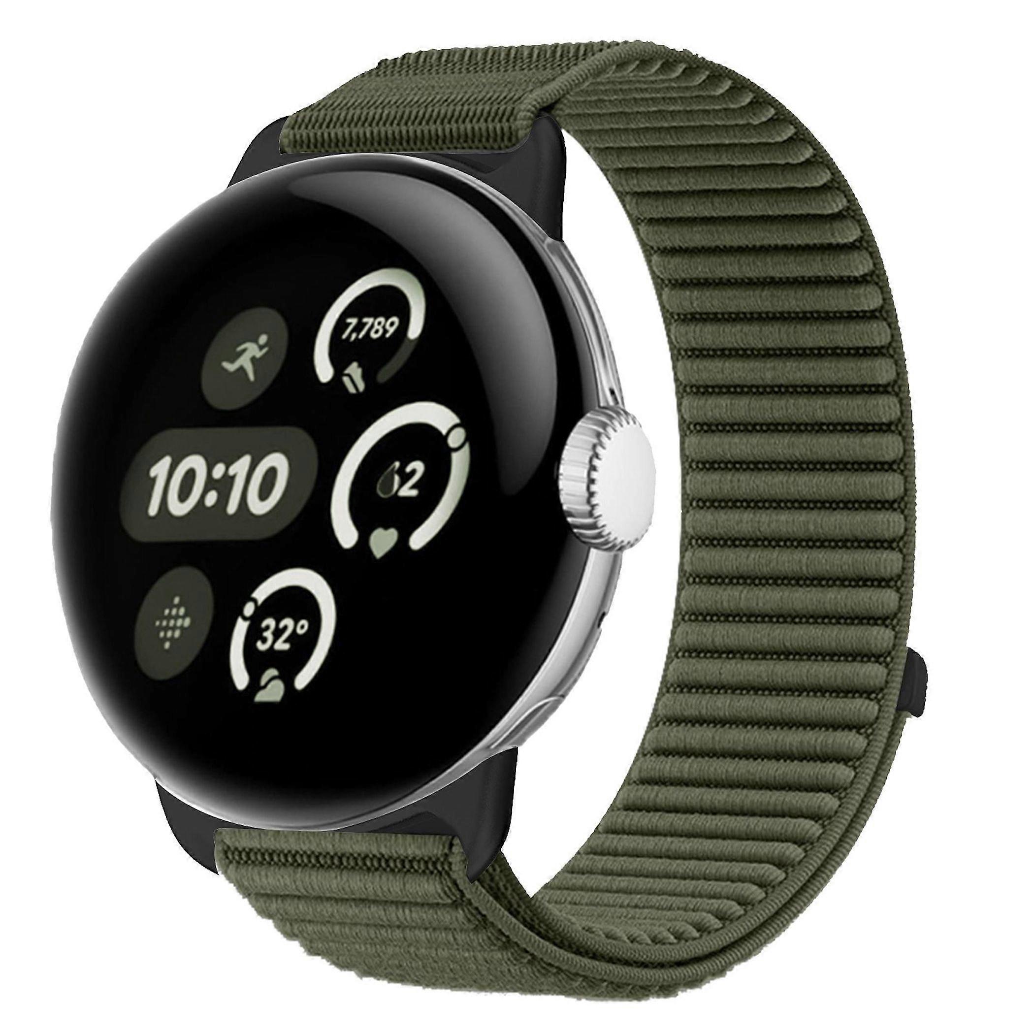 Nylon wristband for Google Pixel Watch 4 / 3 / 2 / 1 41mm Velcro closure D- Green