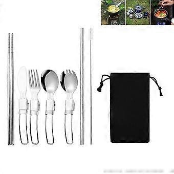7 Pieces Foldable Camping Cutlery, Knife Fork Spoon Set Portable Foldable Camping Cutlery Knife Fork Spoon Stainless Steel Camping Cutlery Set for Cam