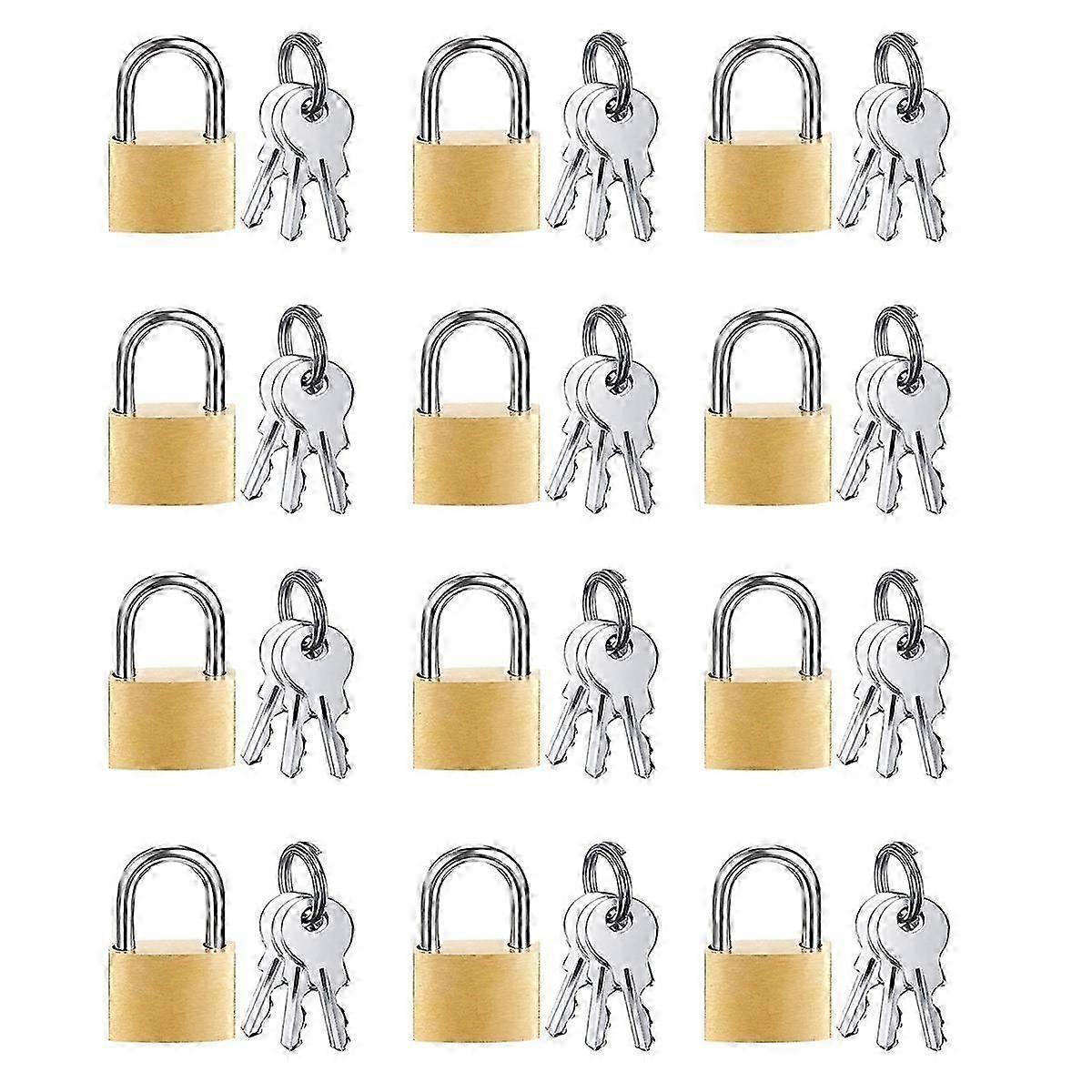 12 Pack Mini Padlock Small Padlock Solid Brass Locks with 3 Key for Luggage Lock,Backpack,Gym Locker Lock,Suitcase Lock